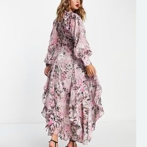 ASOS LUXE organza ruffle high low maxi dress in floral print